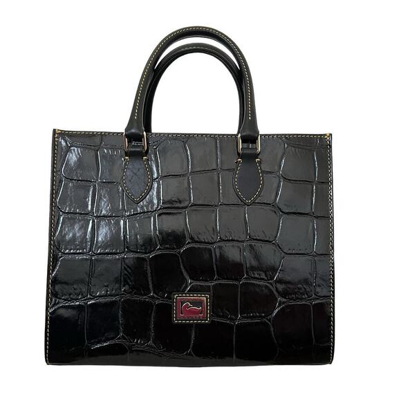 Dooney & Bourke Janine Croc Embossed Leather Satchel Purse Black Top Handles NWT - Picture 1 of 16